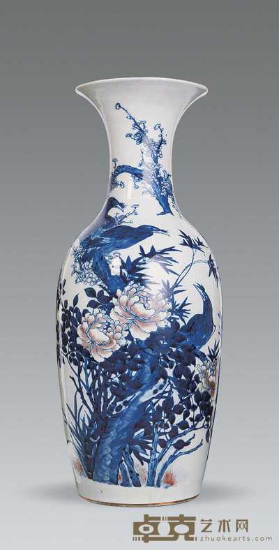 清中期 青花釉里红花鸟瓶 高59.6cm
